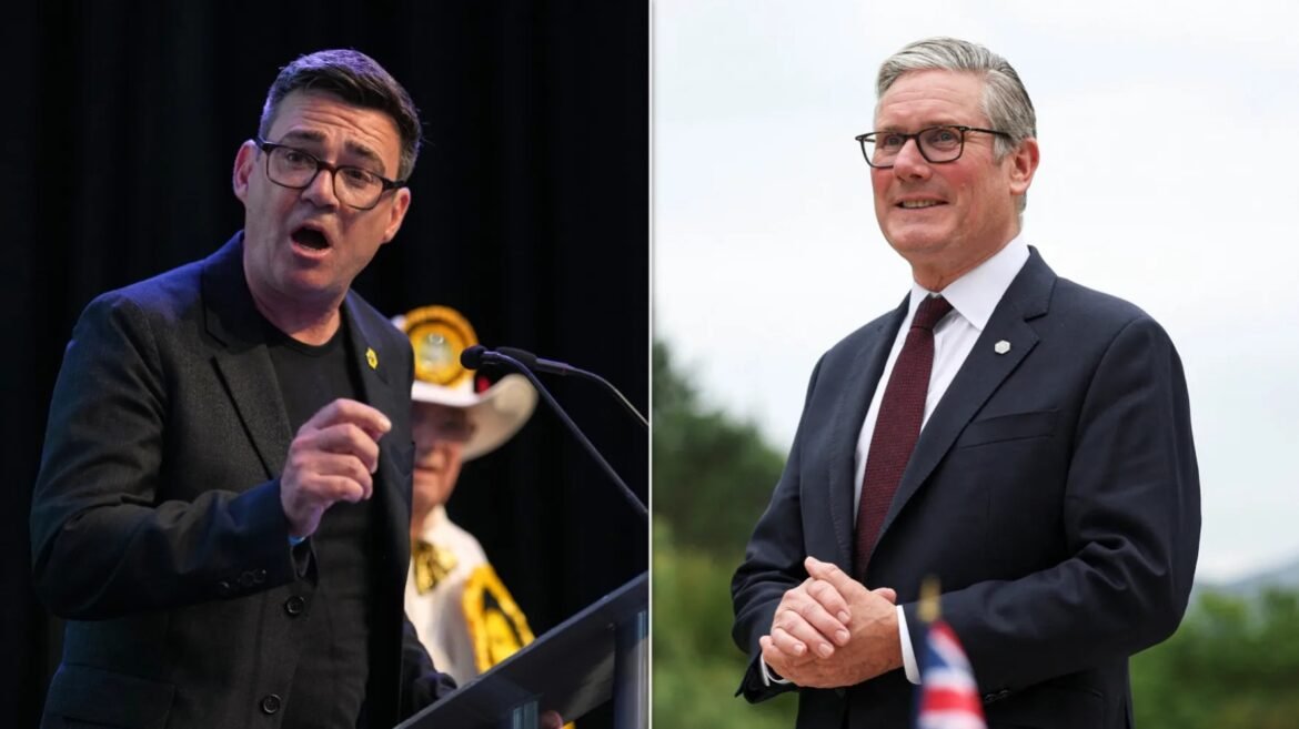 Split image of two men in business attire: left side a speaker at a podium with a microphone, right side a man in a suit outdoors with a tie and folded hands.