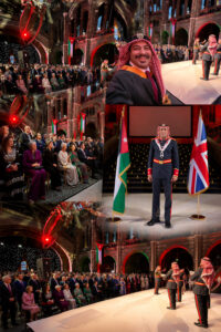 Composite Image of a Formal Ceremony in a Grand Hall Dignitaries Seated Soldiers in Dress Uniform on Stage with Jordan and United Kingdom Flags Nearby  Aleumumnews