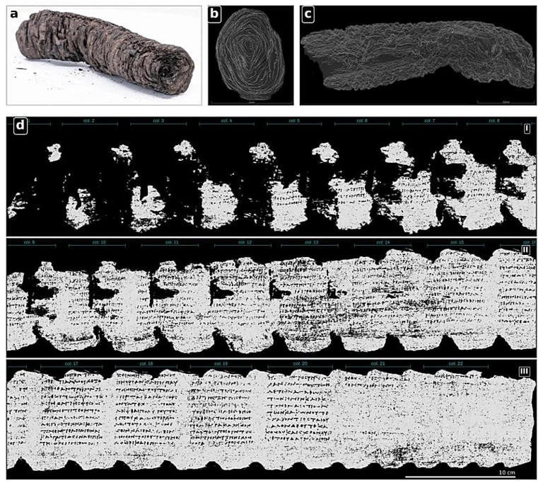 Composite Figure of a Fossil Loglike Object a Side View of a Dark Cylindrical Fossil b Circular Crosssection Showing Concentric Growth Rings c Elongated Grainy Fragment with Jagged Edges d Four Stacked Highcontrast Micrographs of the Fossils Internal Structure with a 10 Cm Scale Bar  Aleumumnews