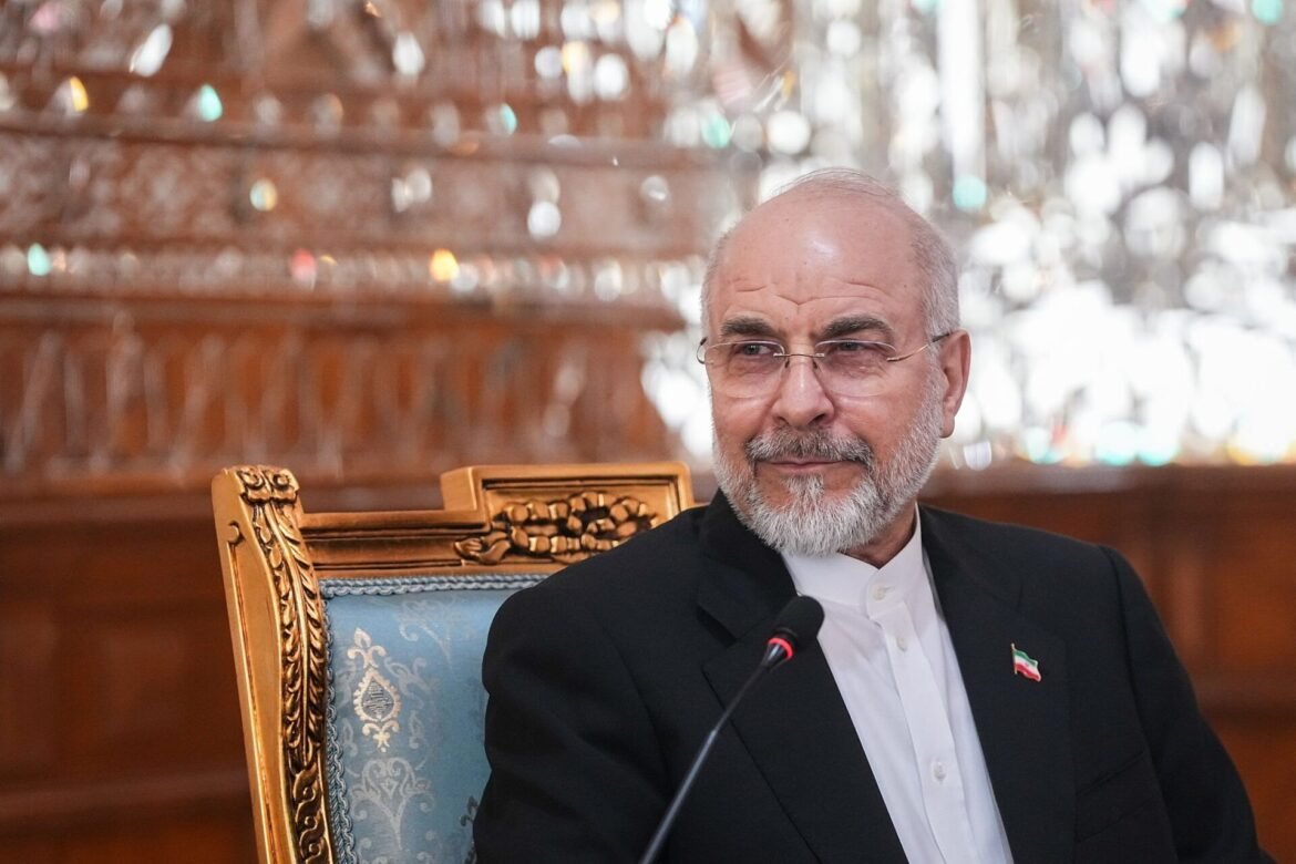 Portrait of a grey-bearded man in a dark suit, wearing glasses, with a microphone in front, seated in an ornate room.